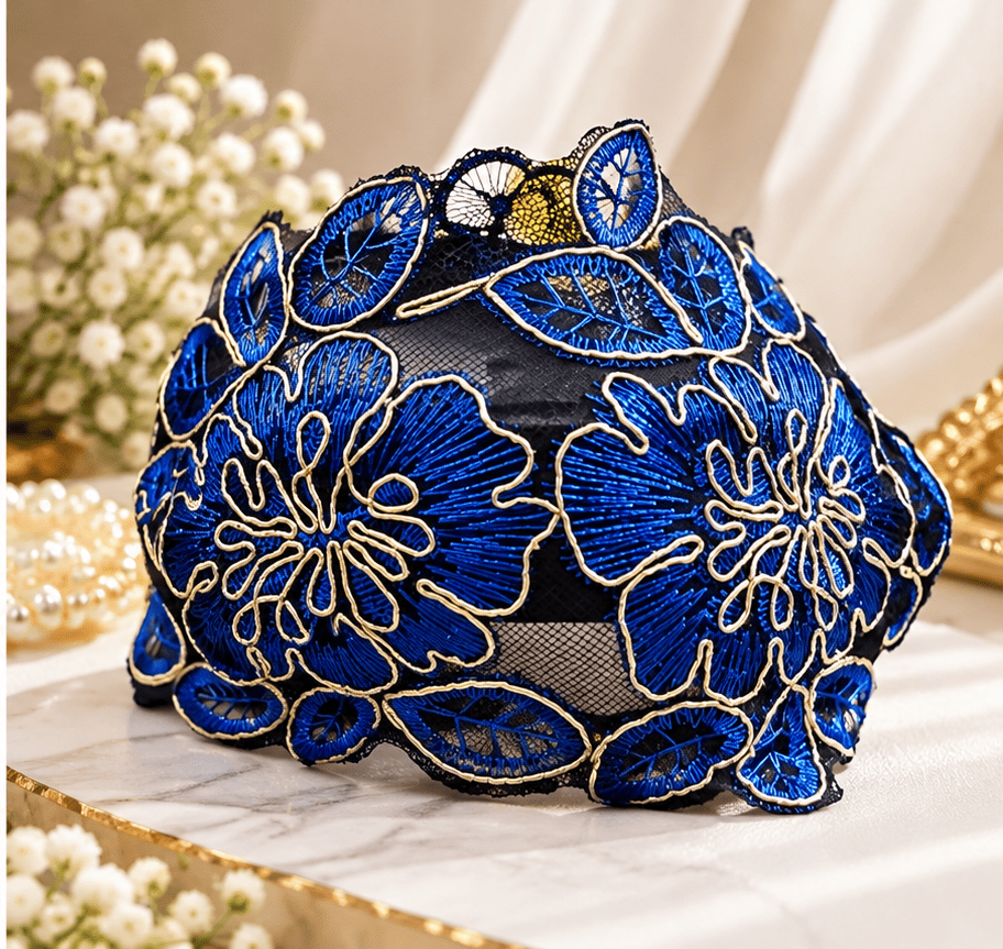 3 PCs (Red + Blue + Black) । Embroidered Lace Hijab Band । CN-64 - Image 3